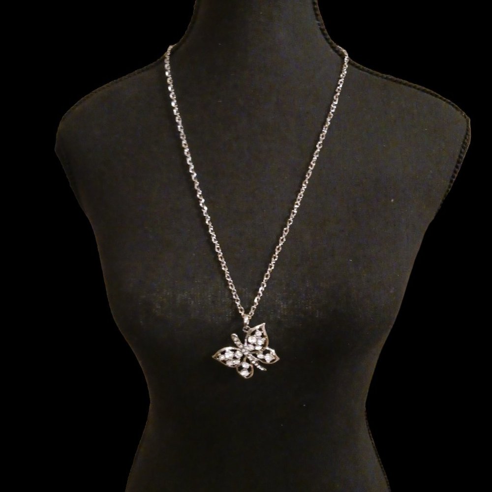 Rhinestone Crystal Butterfly Sweater Necklace